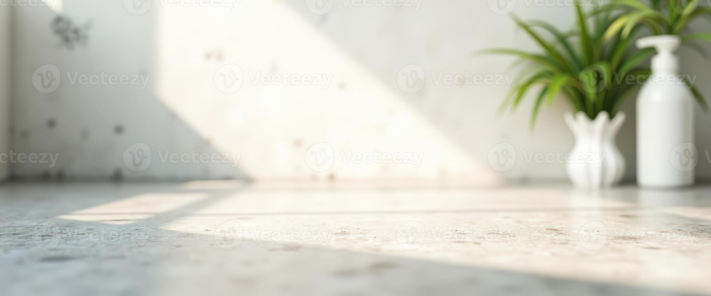 Minimalist White Tabletop with Sunlight and Blurred Background photo