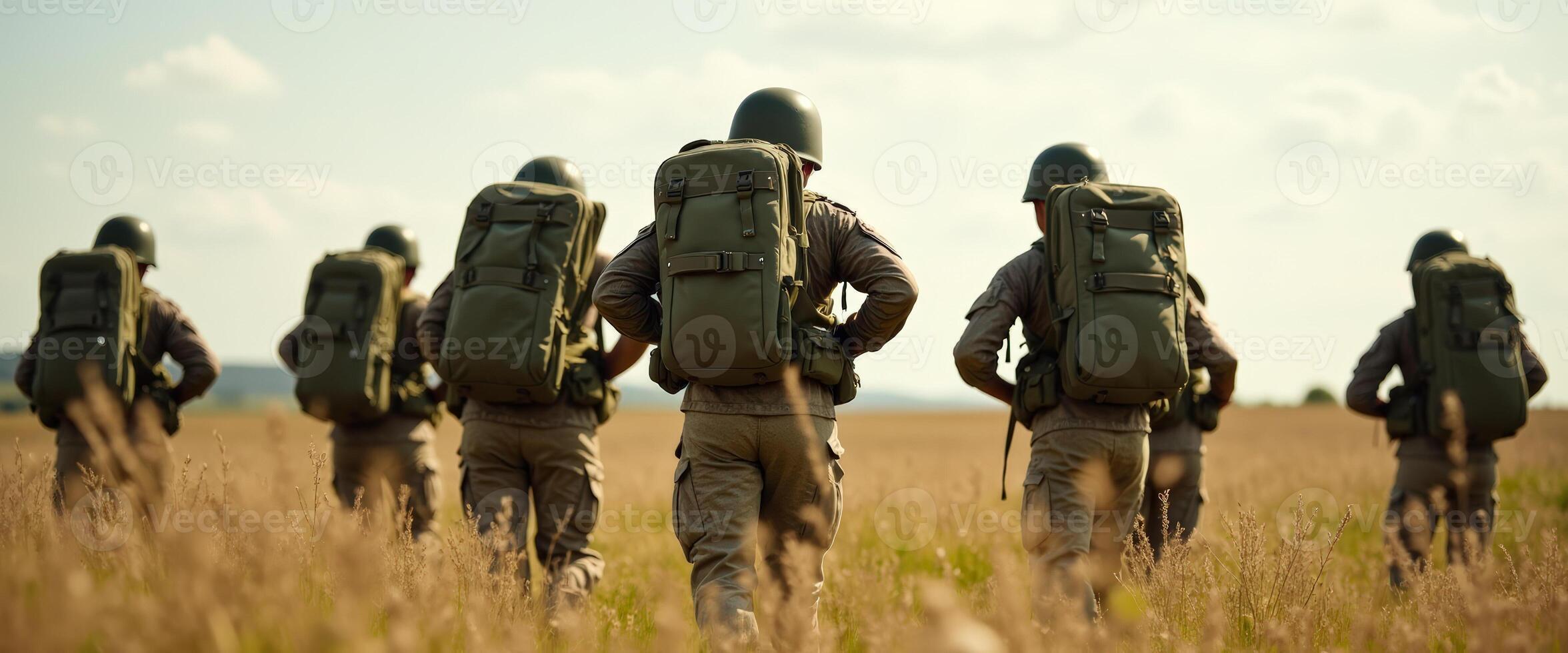 Soldiers Marching Through a Field photo