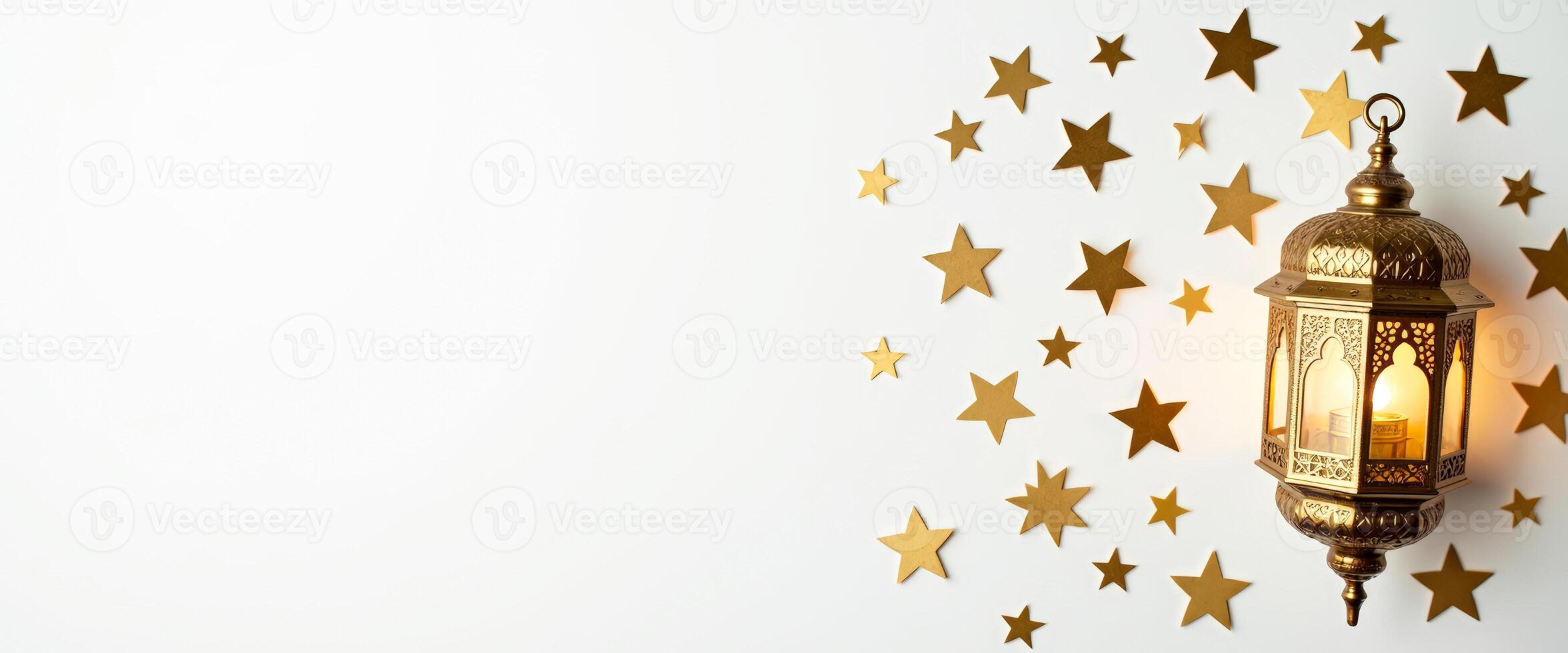 Golden Ramadan Lantern with Stars on White Background photo