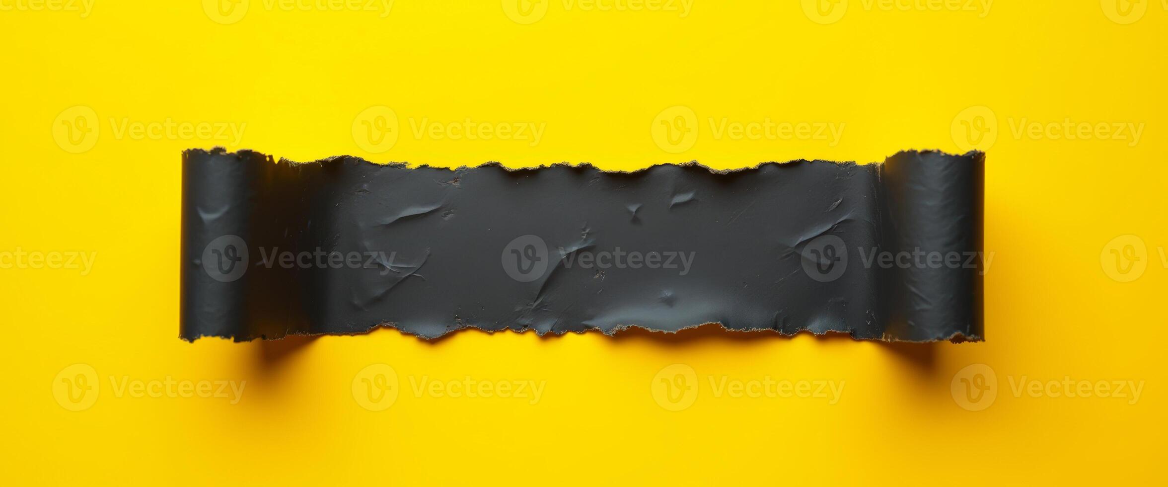 Torn Black Paper on Yellow Background photo