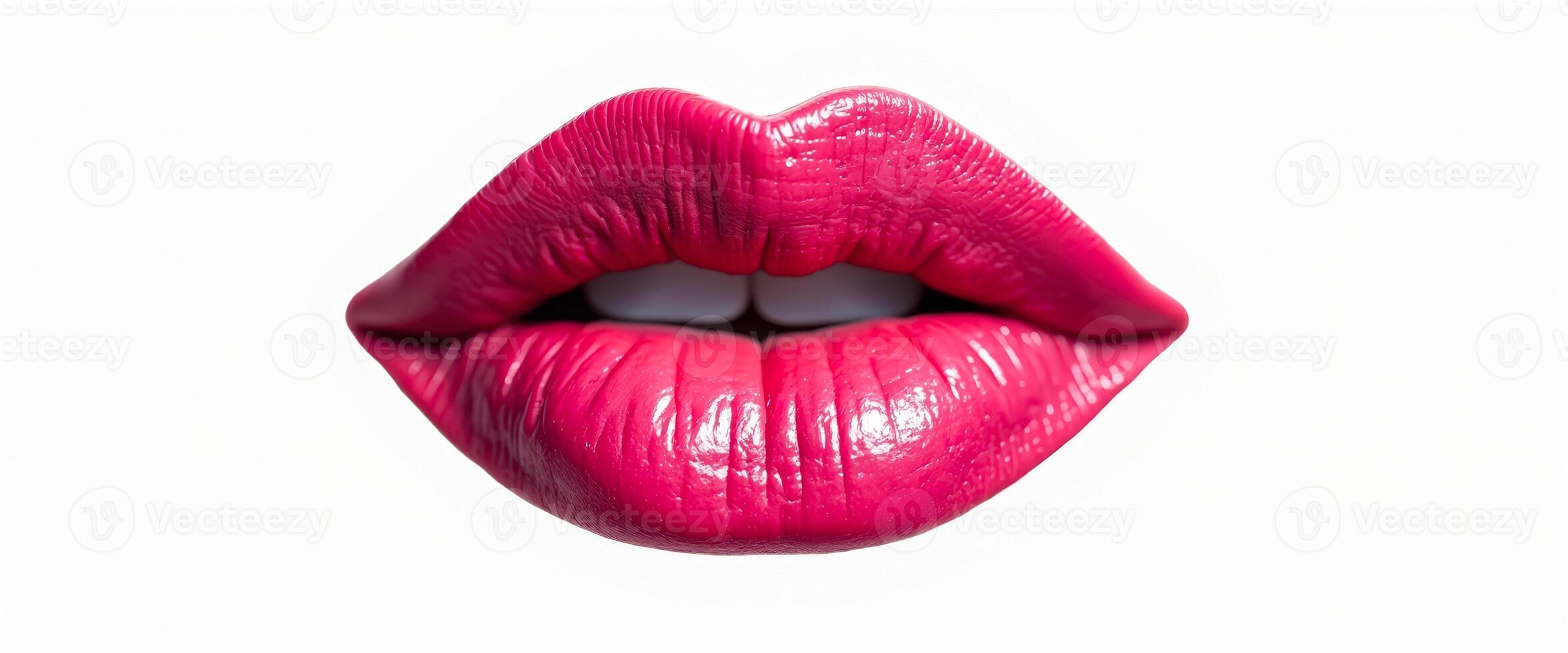 Close-up of pink lips with glossy lipstick photo