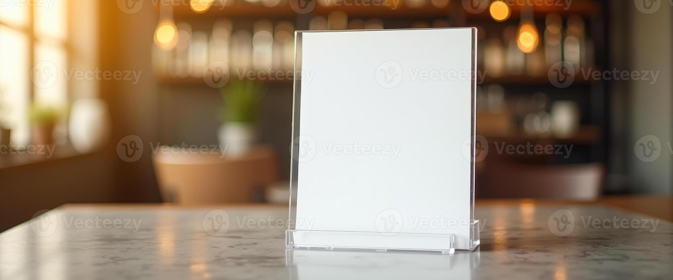 Blank Menu Stand on Table in Restaurant photo