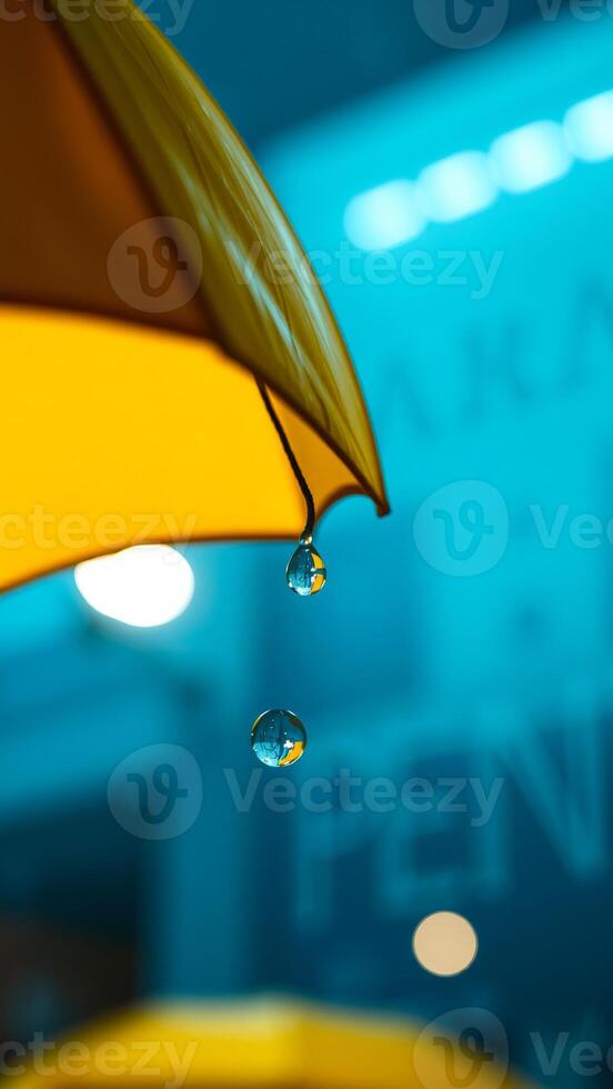 Yellow Umbrella With Rain Drops photo