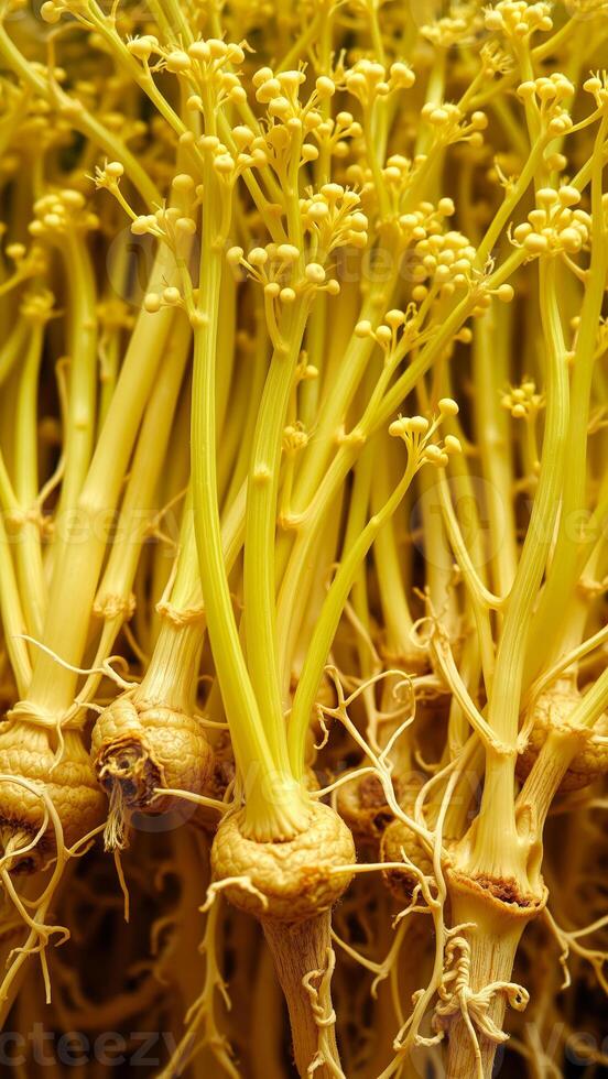 Macro shot of yellow flower buds photo