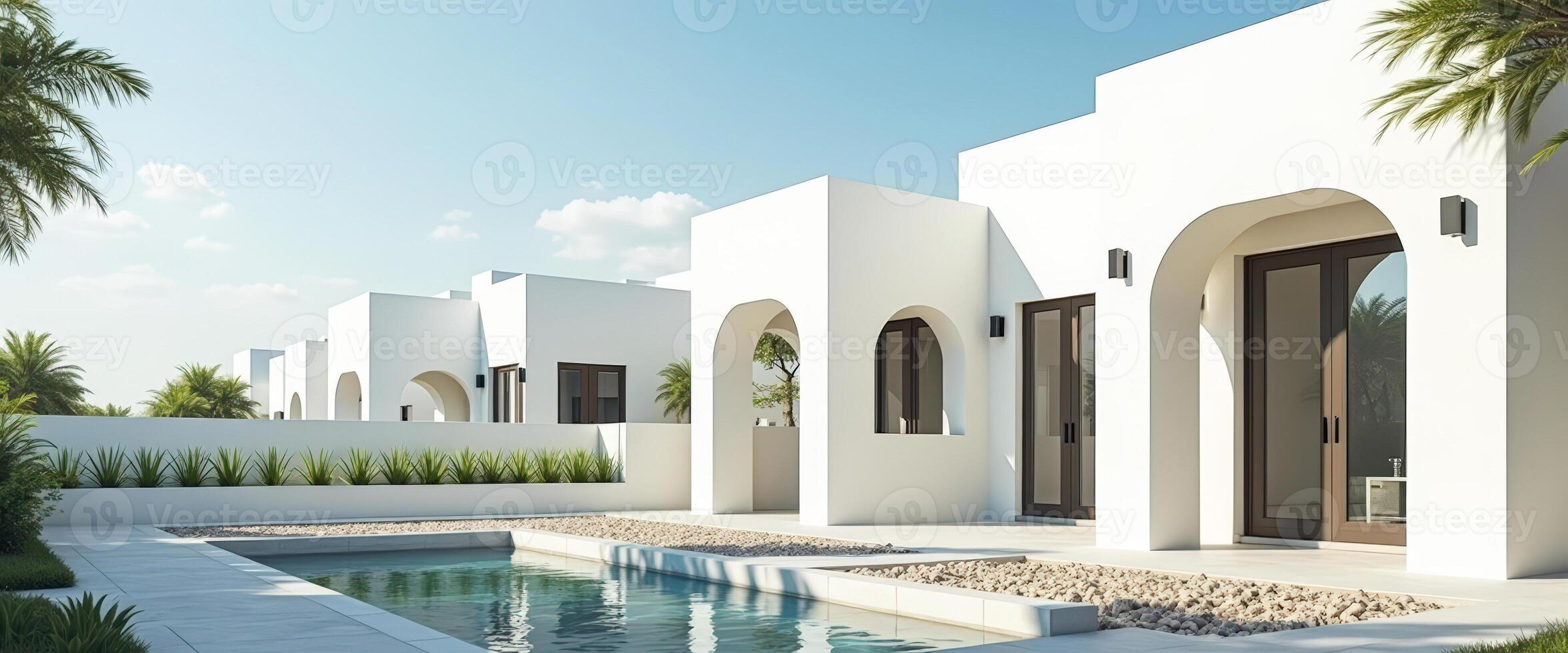 Modern Mediterranean Villa with Swimming Pool and Lush Greenery photo