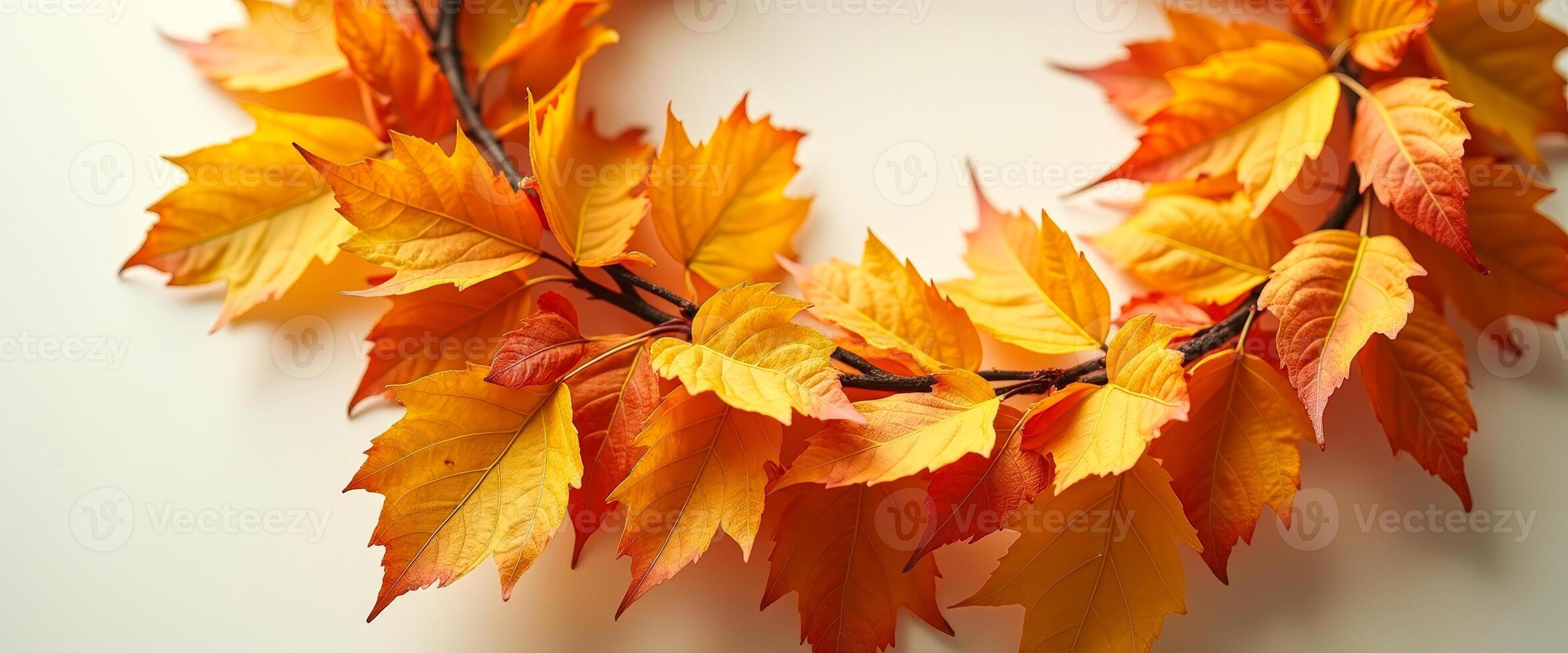 Autumn leaves on a white background photo