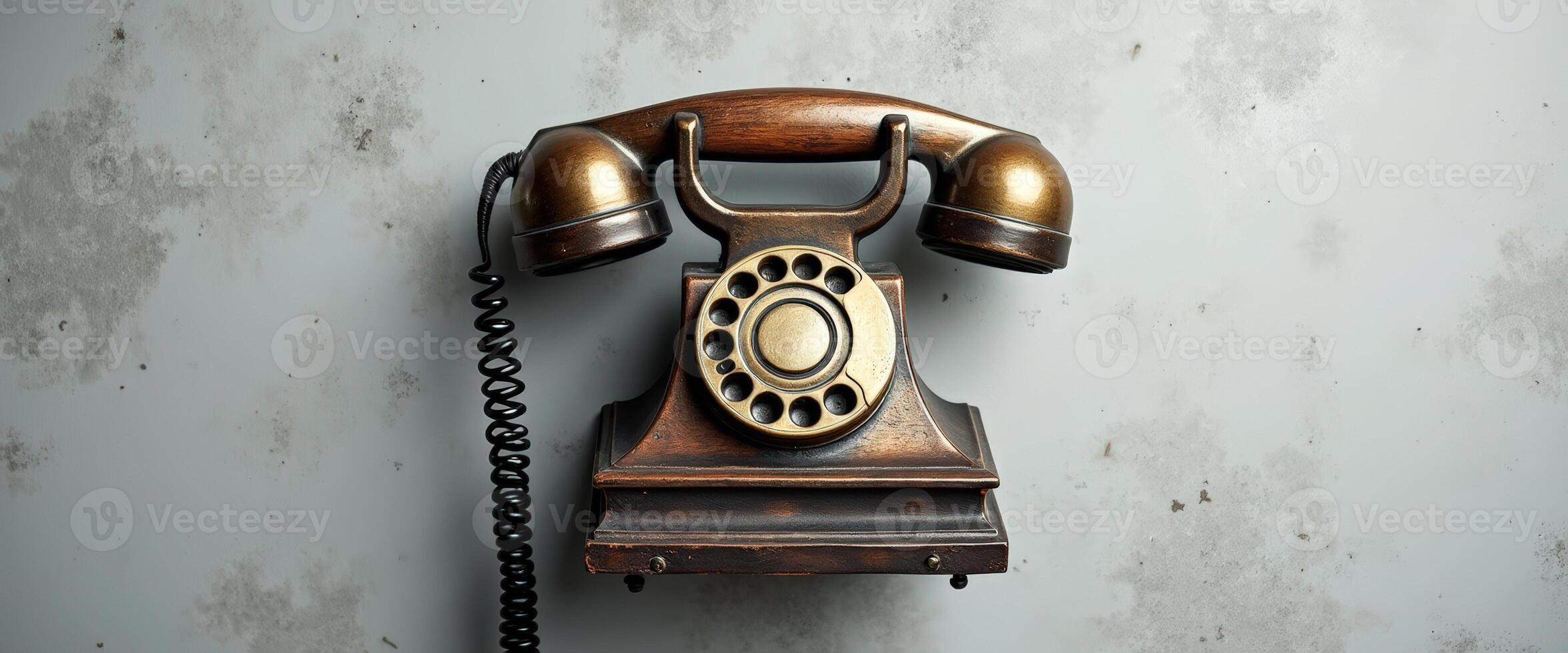 Vintage rotary phone with a coiled cord on a textured background photo