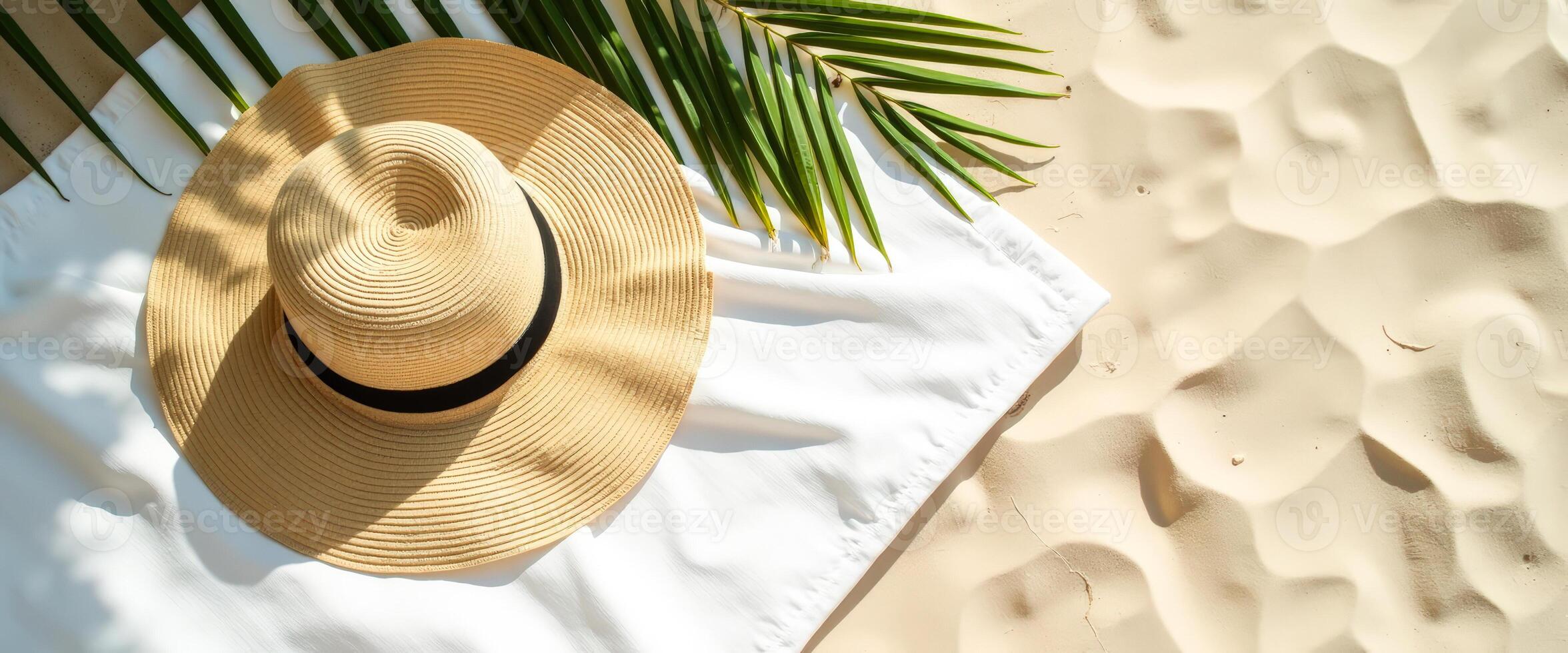 Summer Beach Hat on White Towel photo