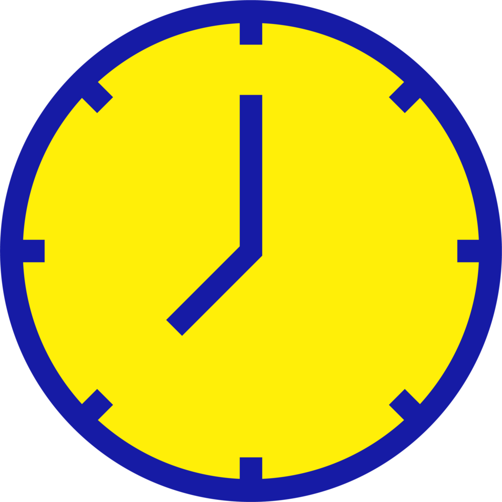A yellow clock with blue lines png