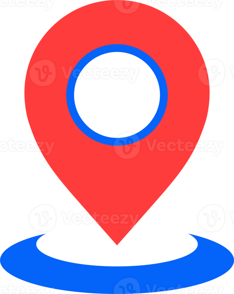 A red and blue pin with a circle on it png