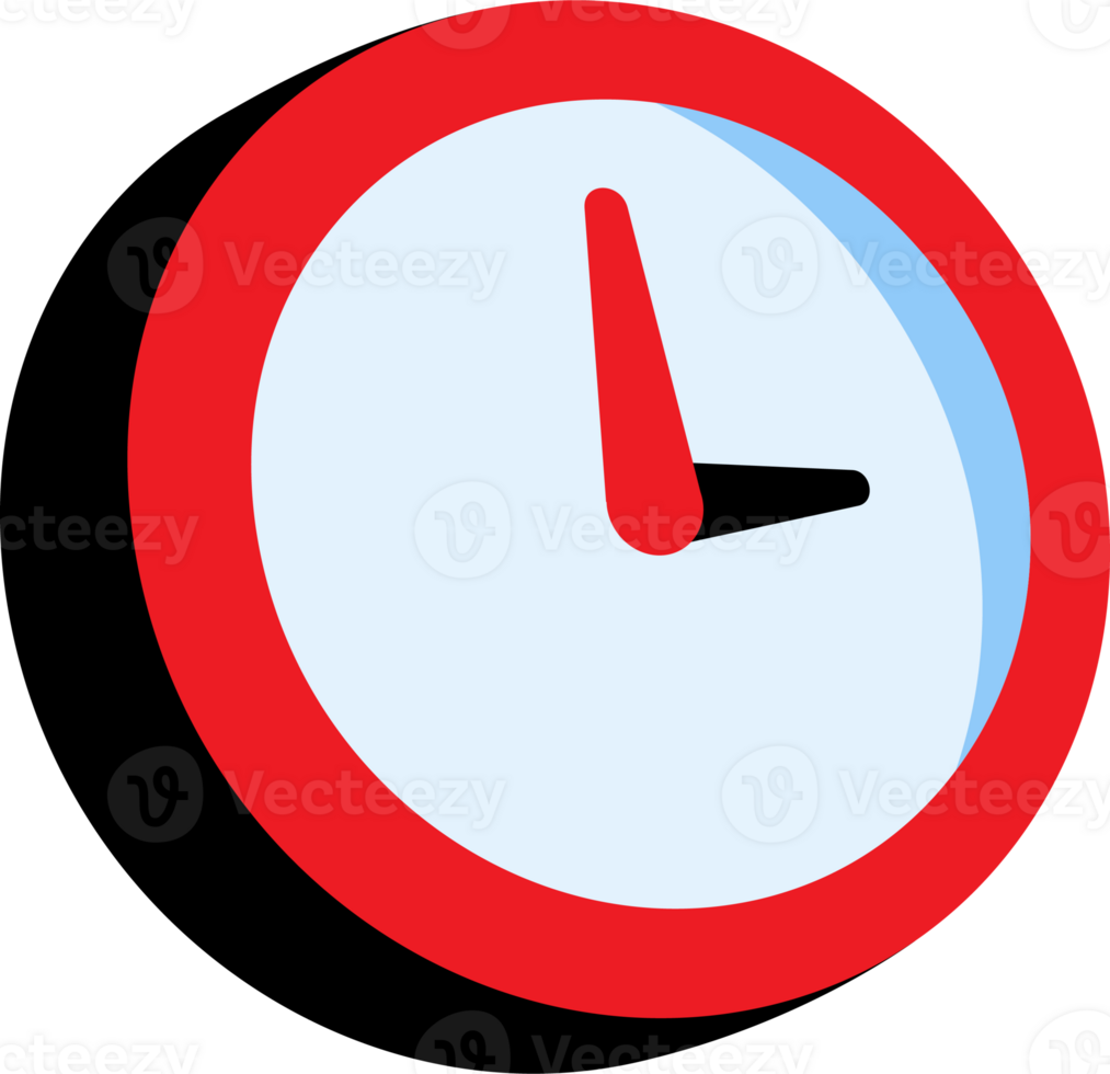 A red and white clock with a black hand png