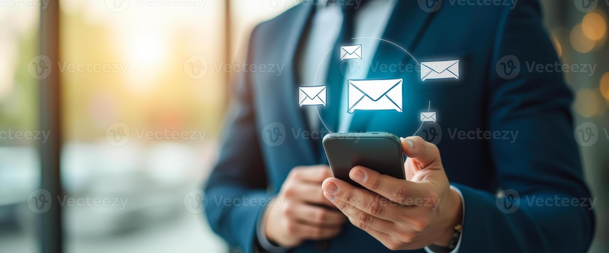 Businessman Using Smartphone with Email Notifications photo