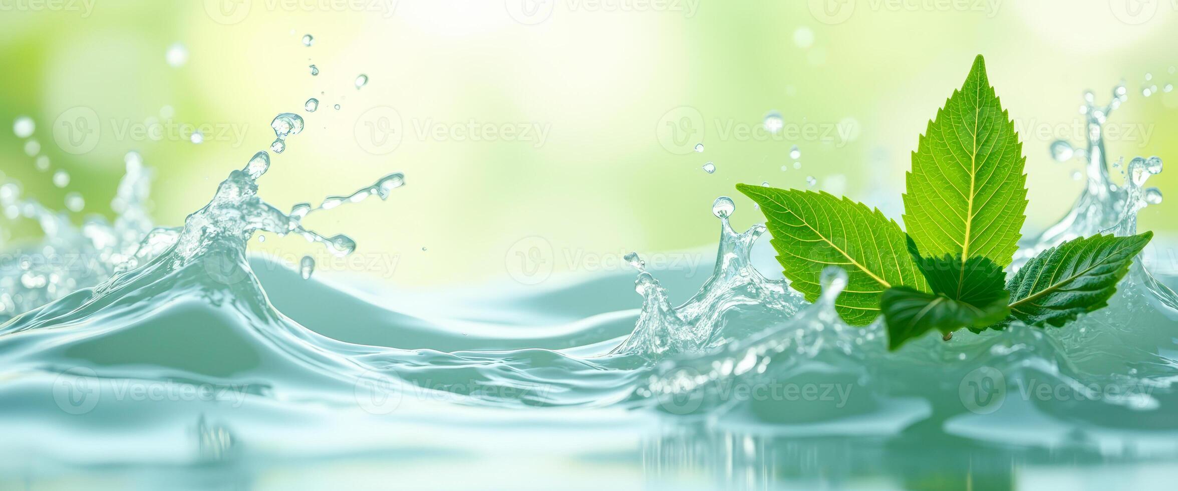Green Leaf Splashing in Water photo