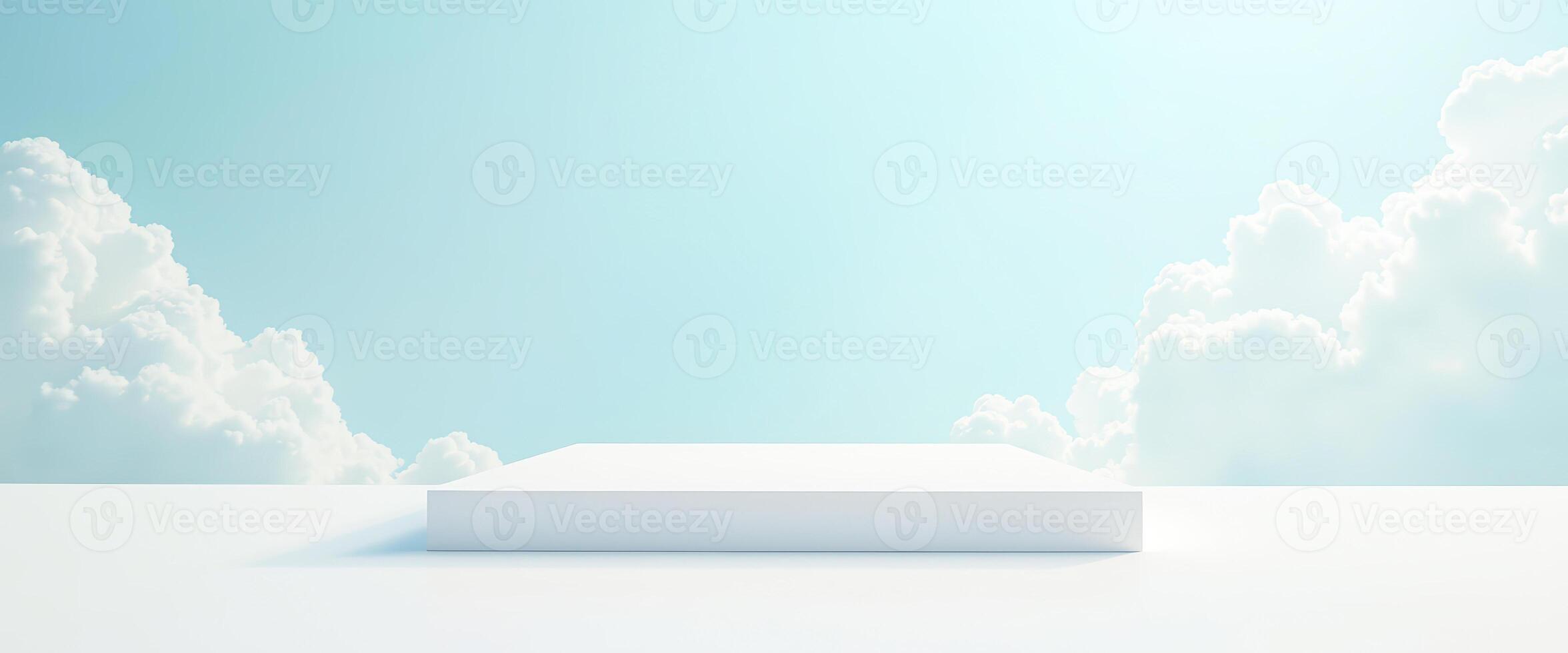 Minimalist White Platform with Blue Sky and Clouds Background photo