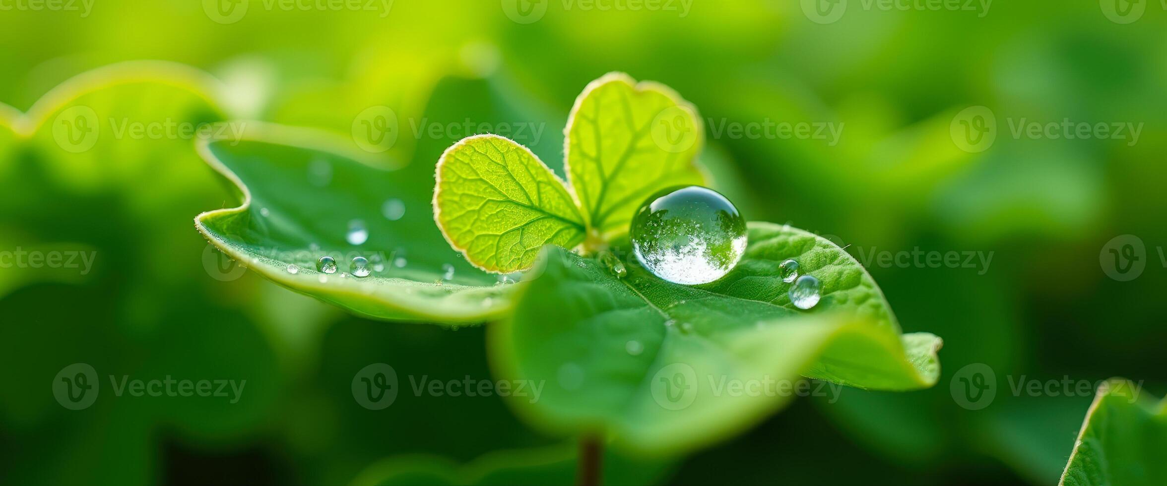 Dewdrop on a Green Leaf photo