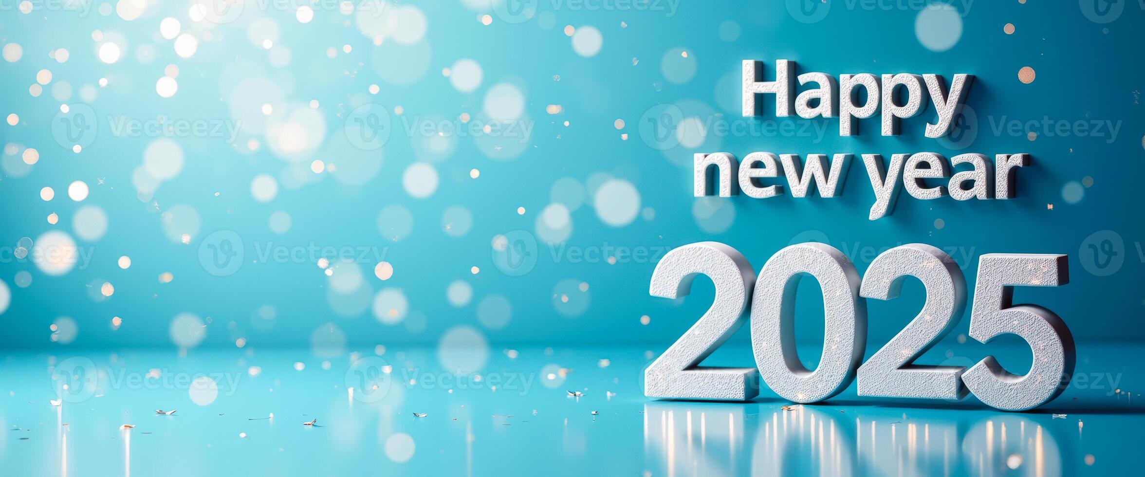 Happy New Year 2025 Celebration with Confetti and Bokeh Lights photo