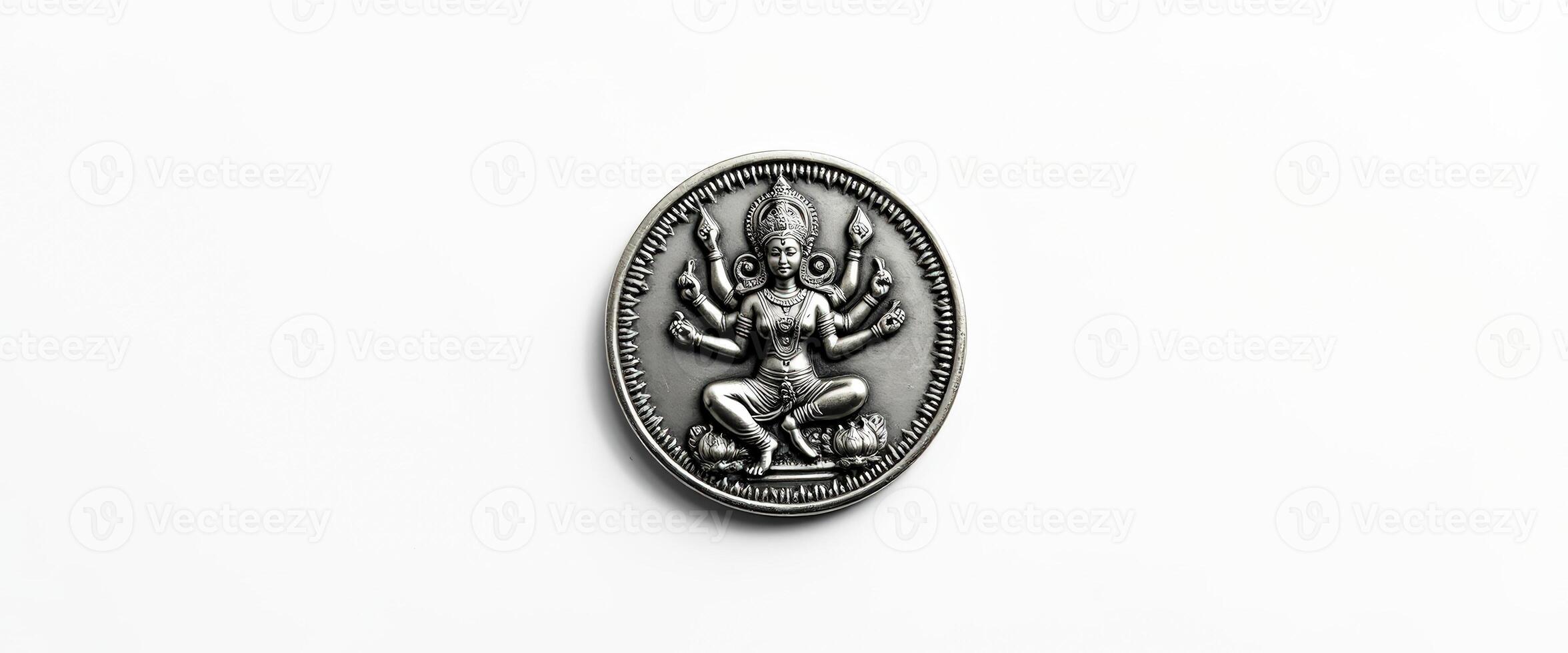 Silver Hindu Goddess Lakshmi Coin photo