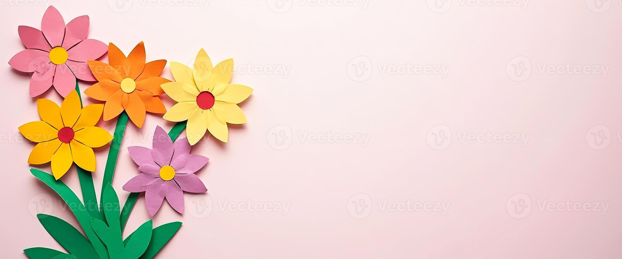 Paper Flower Bouquet on Pink Background photo