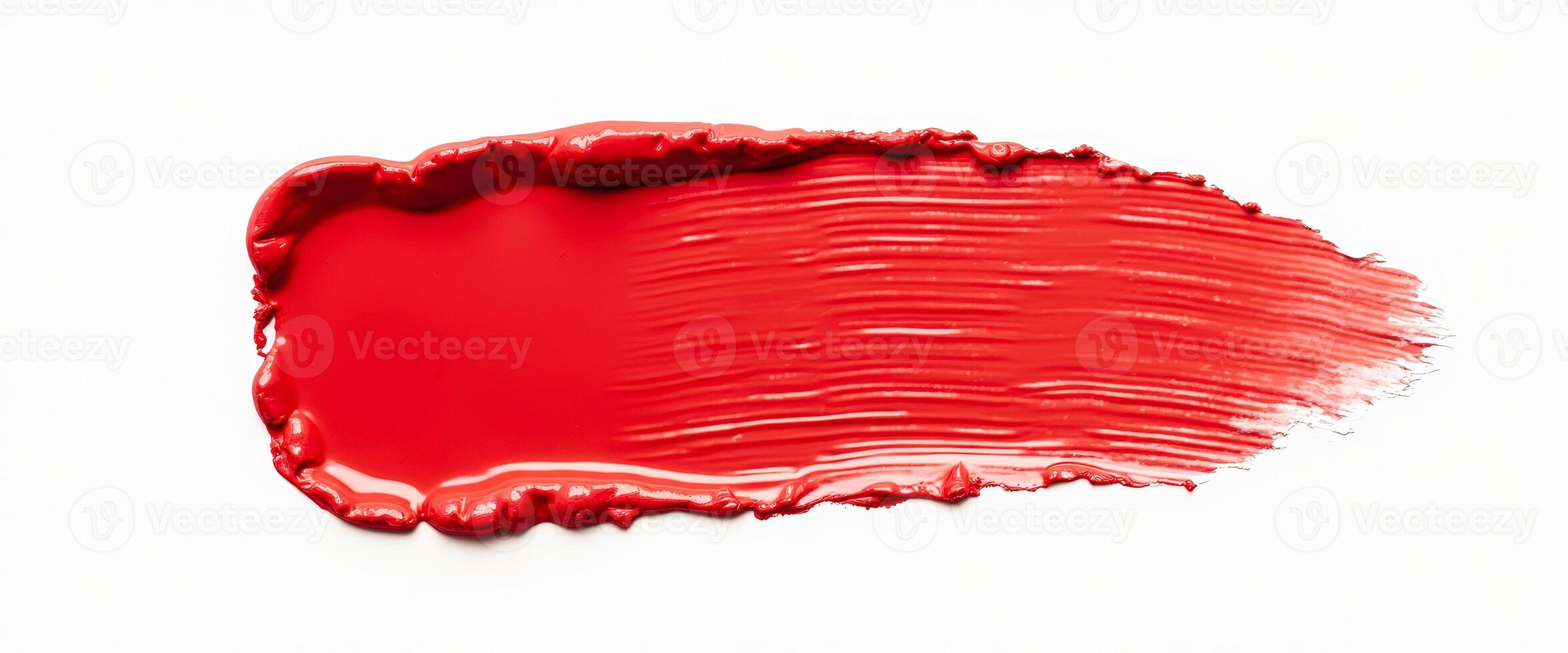 Red paint brush stroke on white background photo
