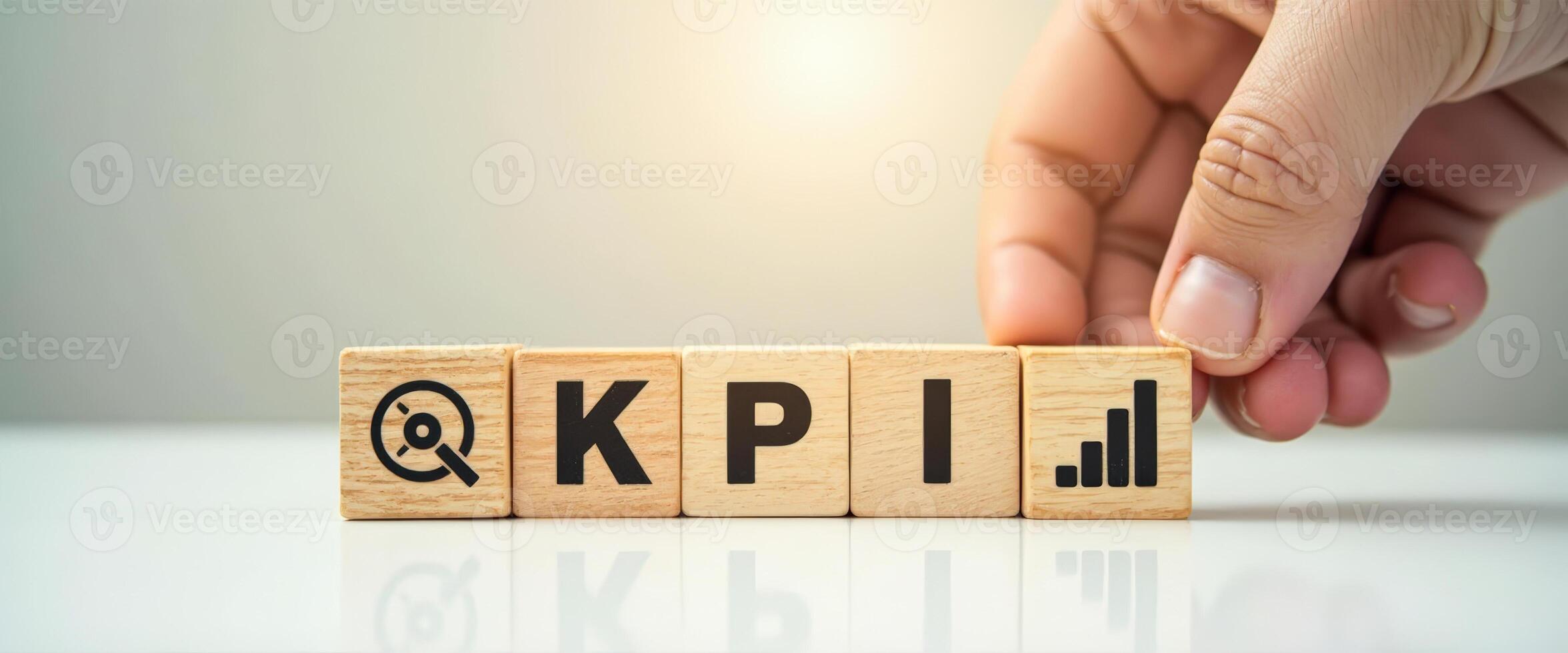 Hand Placing Wooden Block With KPI Acronym for Key Performance Indicators photo