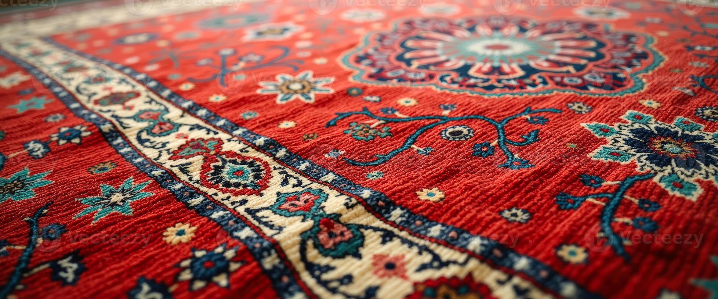 Red rug with floral pattern photo