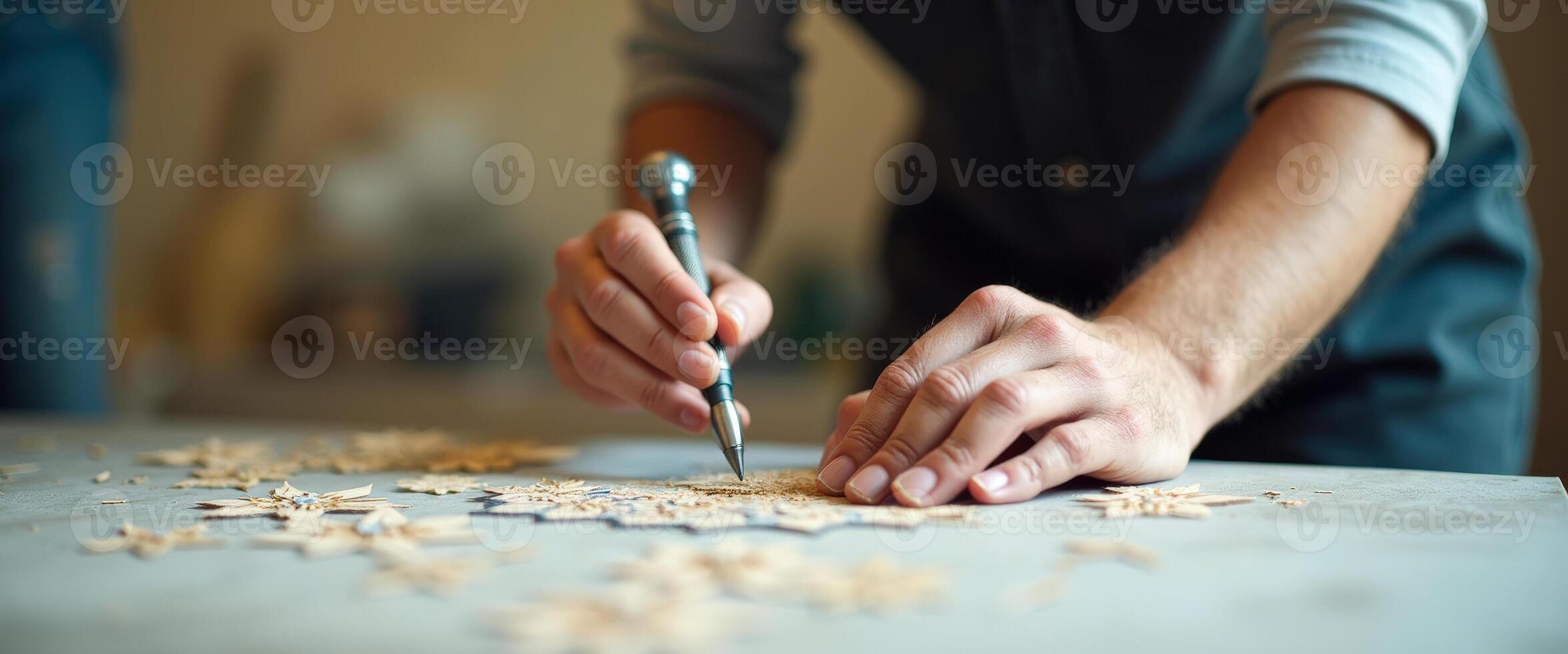 Close-up of hands working with wood photo