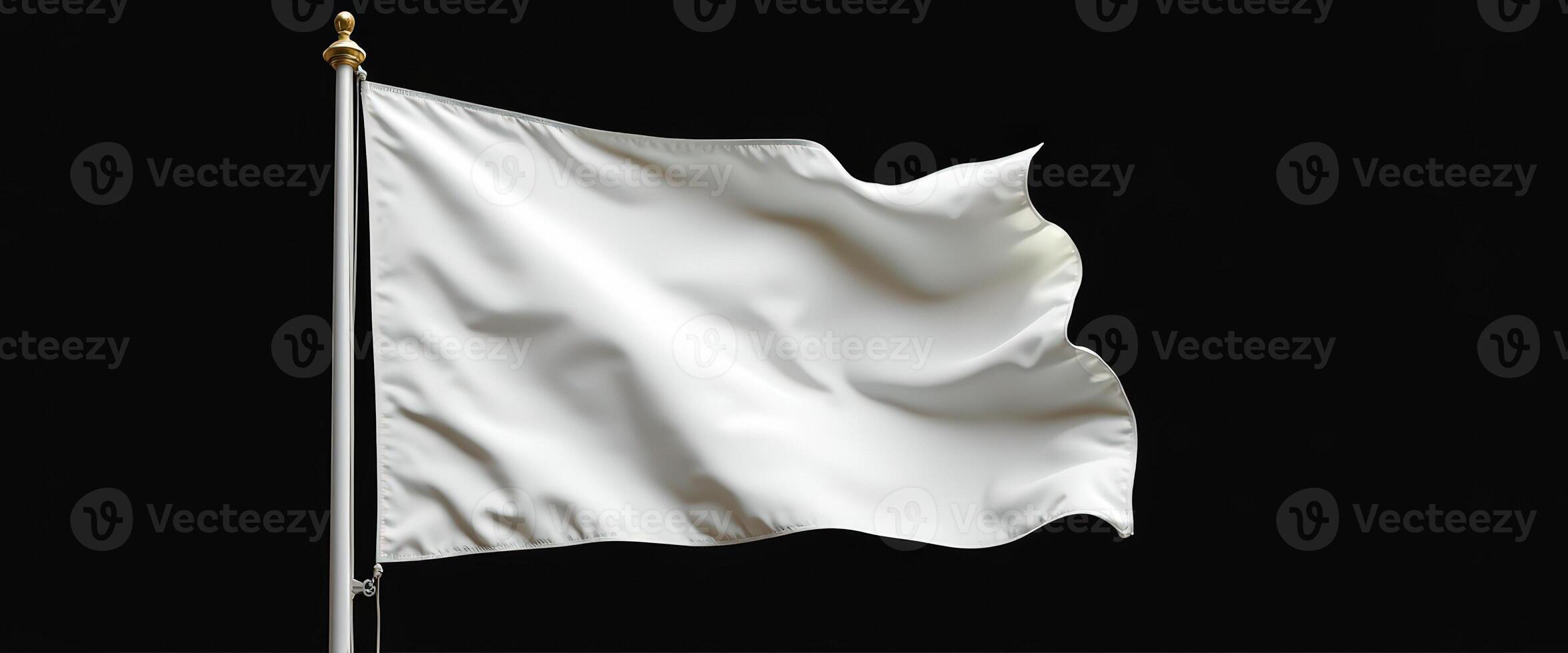 White flag waving in the wind, isolated on black background photo