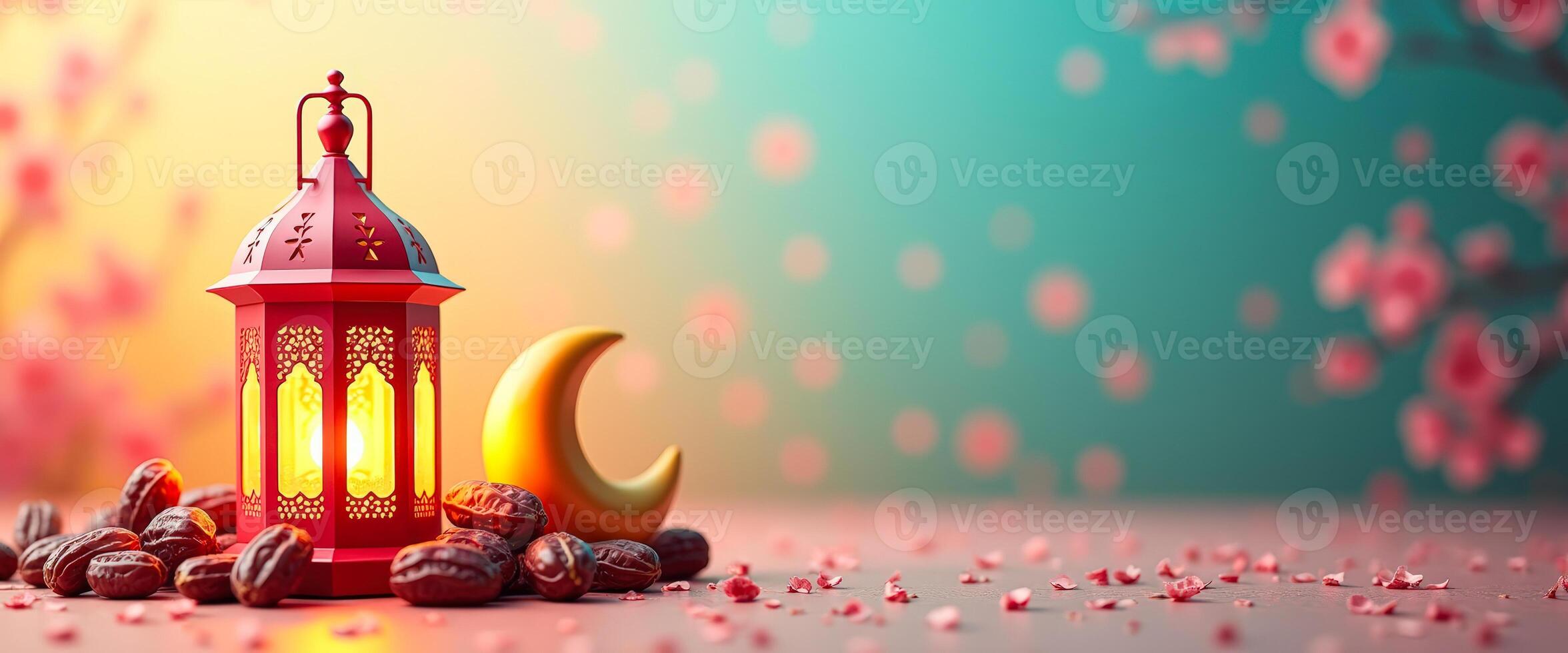 Ramadan Lantern with Dates and Crescent Moon photo