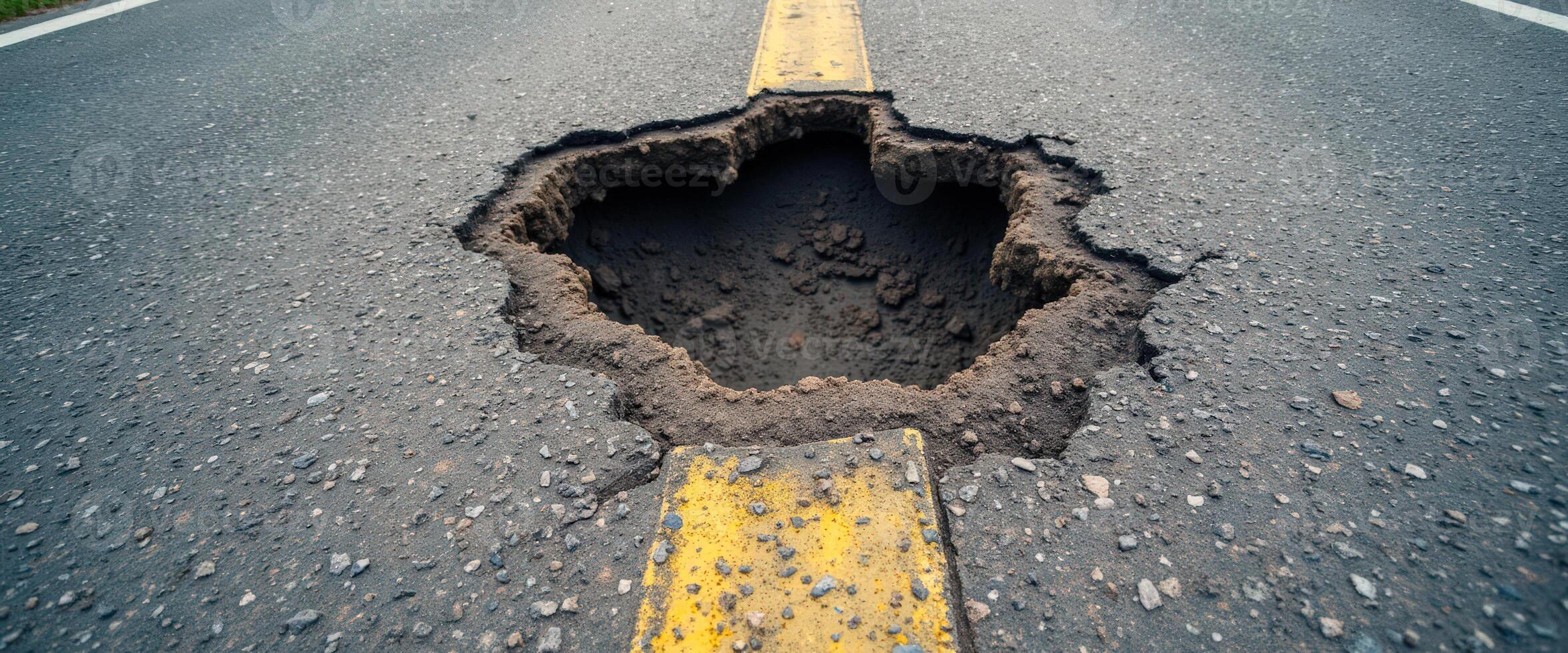 Large Pothole on Asphalt Road photo