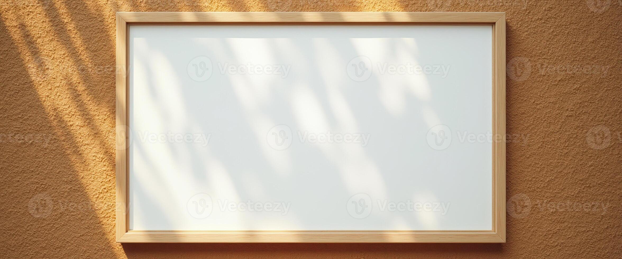 Blank Frame on Tan Wall with Light Streaks photo