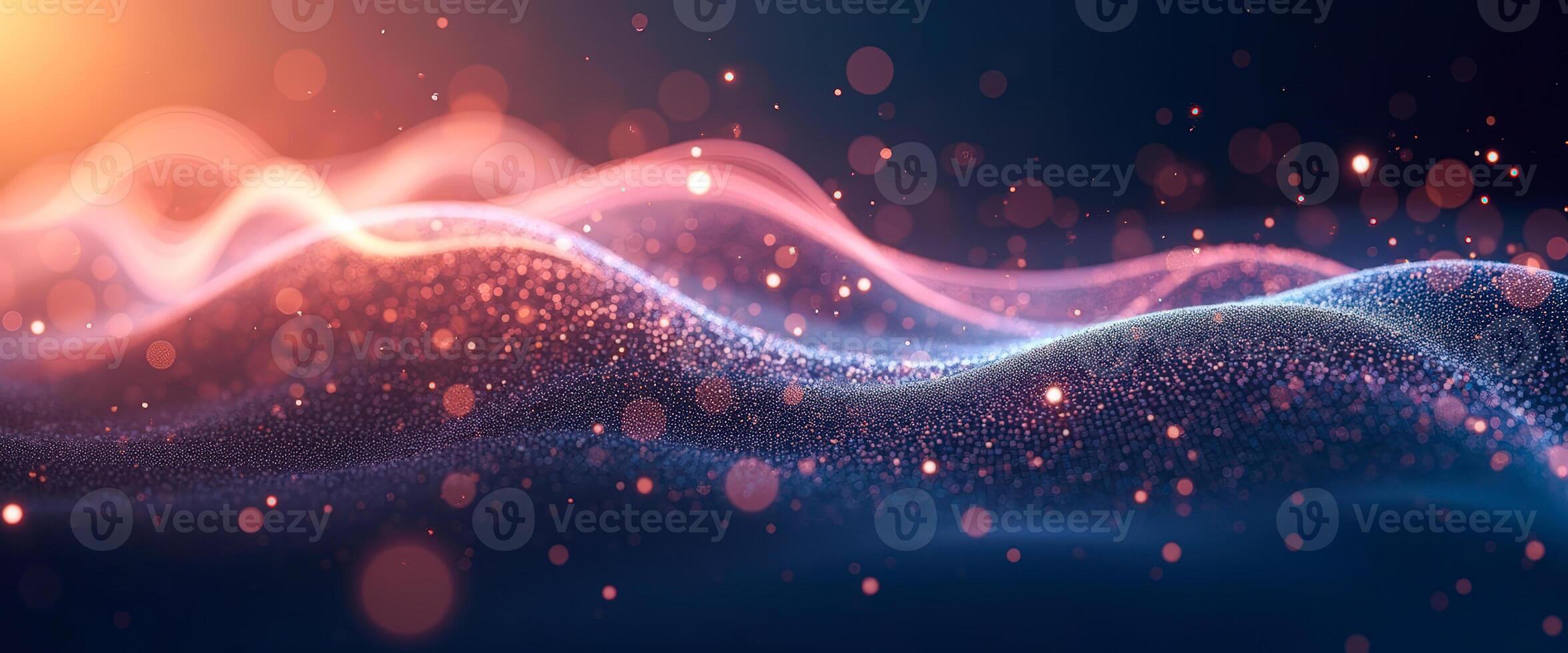 Abstract Background with Glittering Waves and Bokeh Lights photo