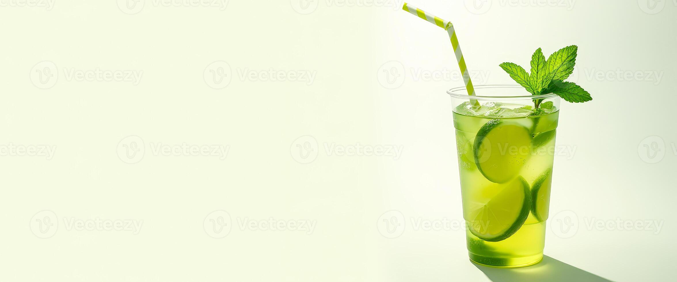Refreshing Lime and Mint Drink with Straw photo