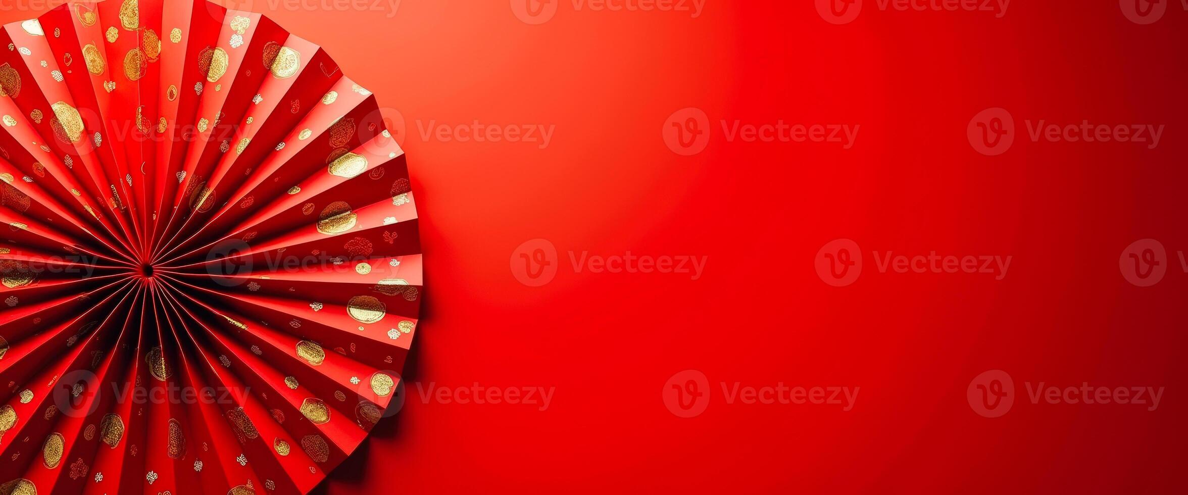 Red Paper Fan with Gold Accents photo