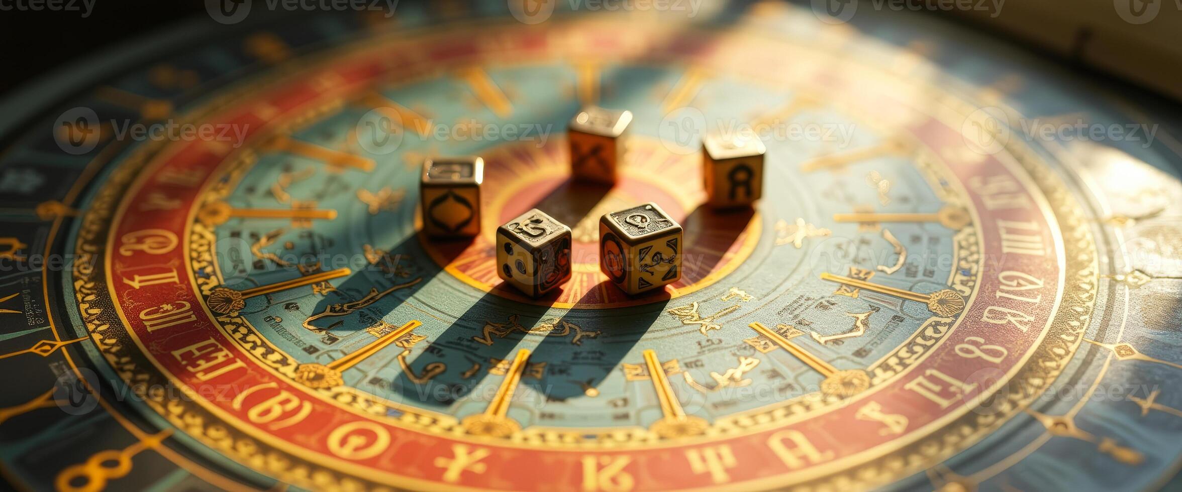 Golden Dice on a Circular Clock Face photo