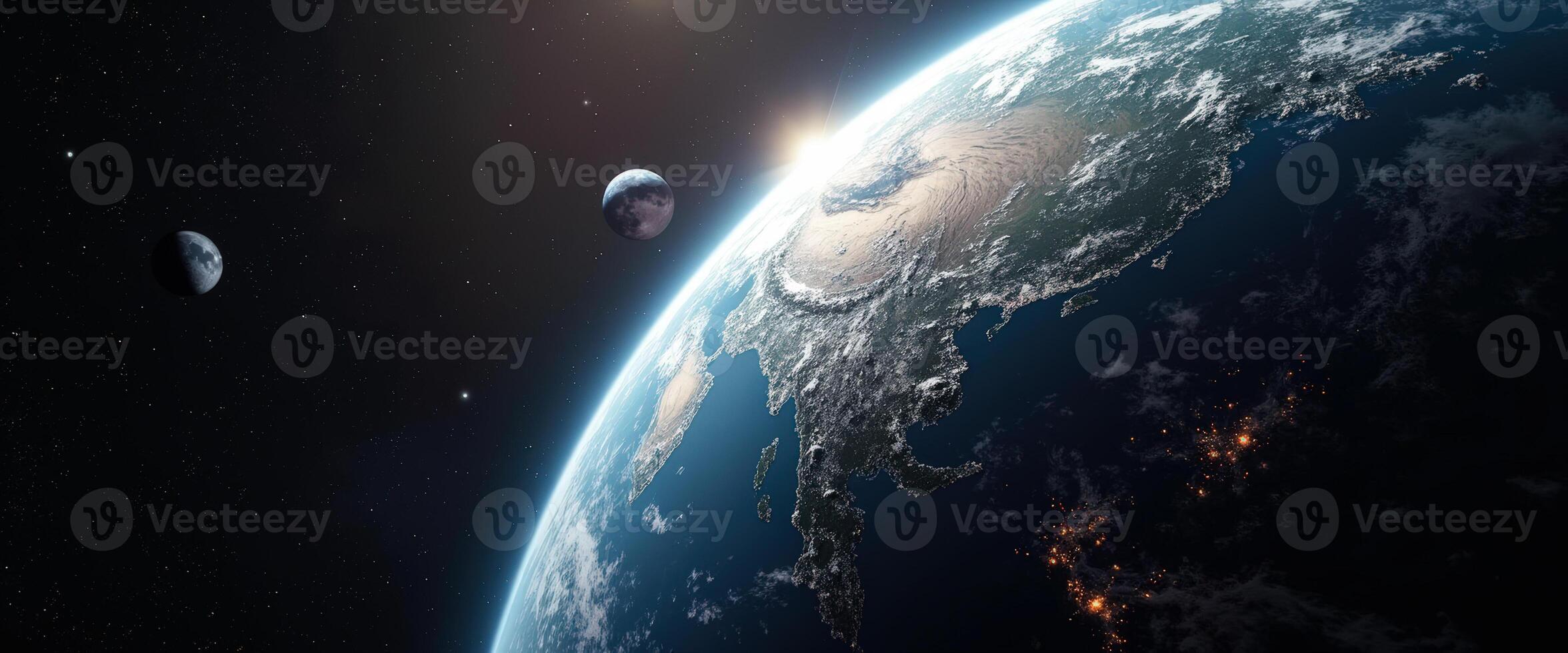 Earth From Space With Moon And Stars photo