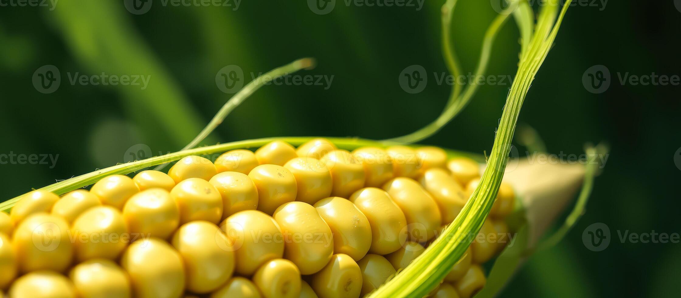 Close-up of fresh corn kernels in a green husk photo