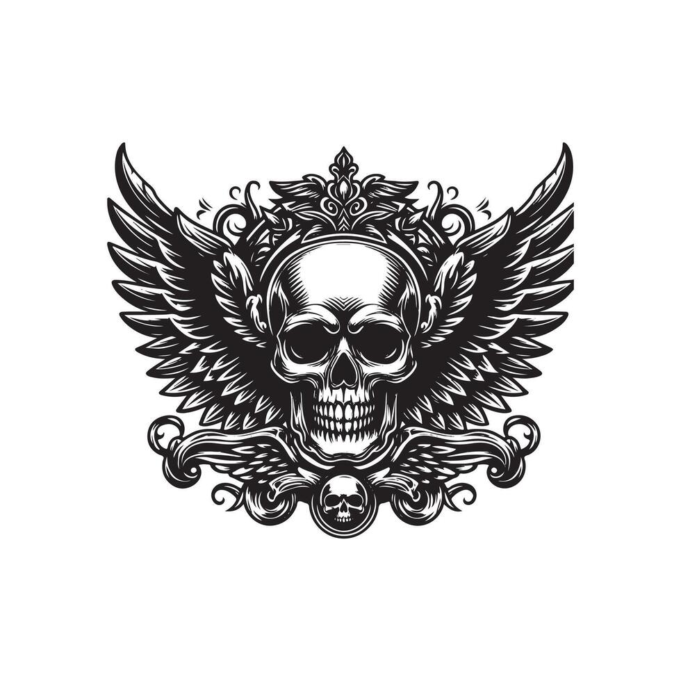 Skull with wings vector