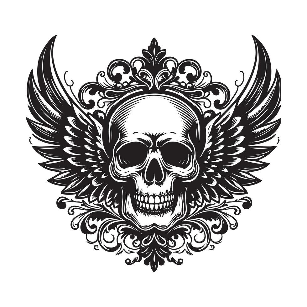Skull with wings vector