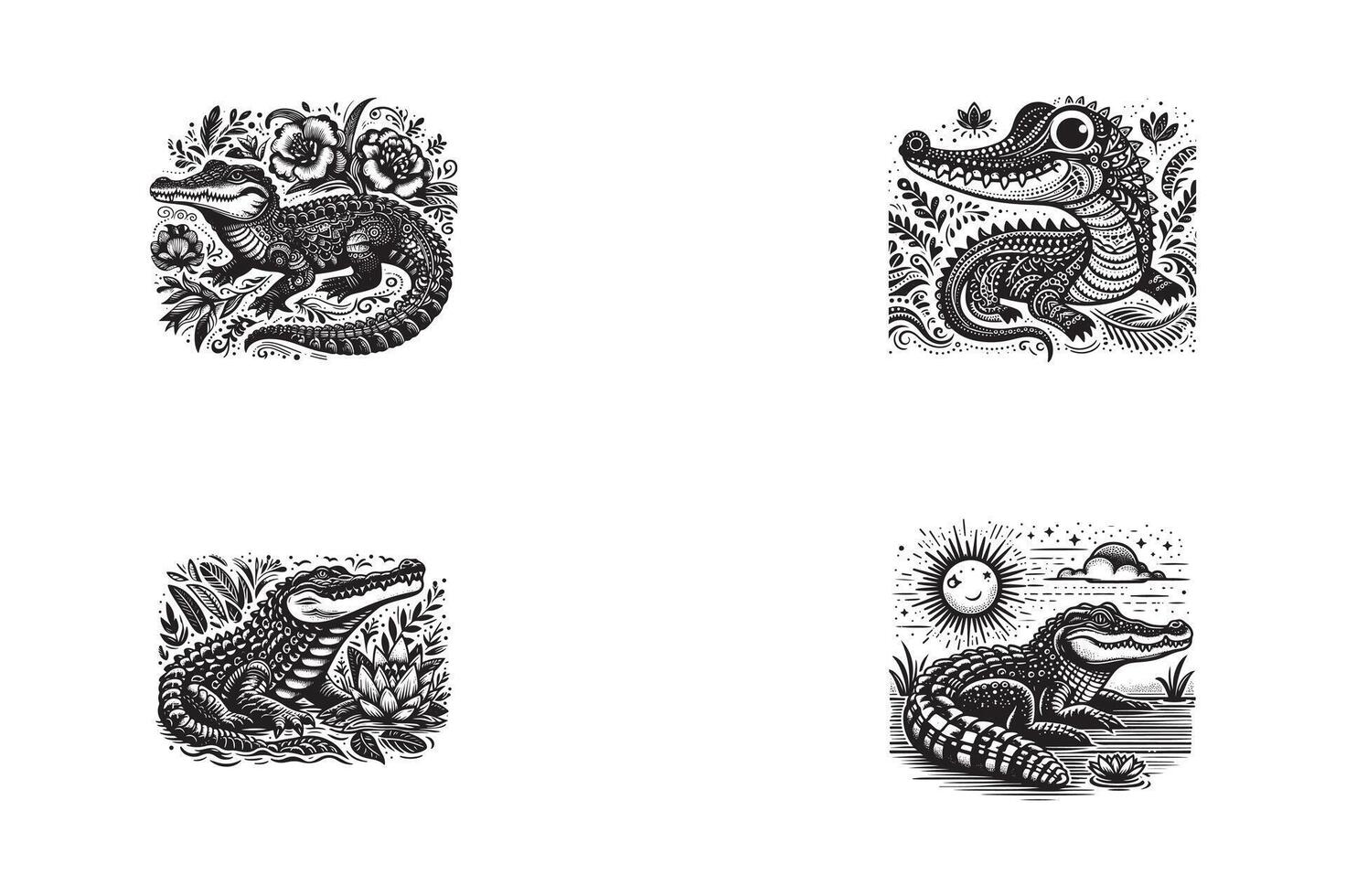 Four different illustrations of alligators vector