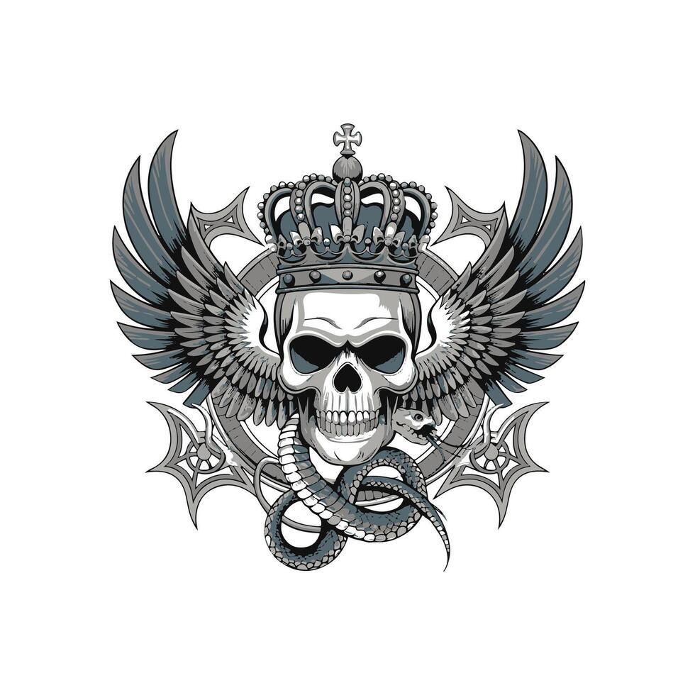 Skull with crown and wings on white background vector