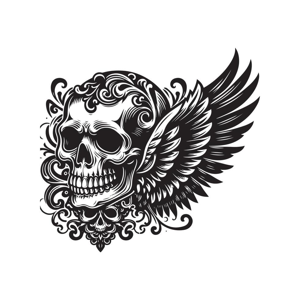 Skull with wings illustration vector