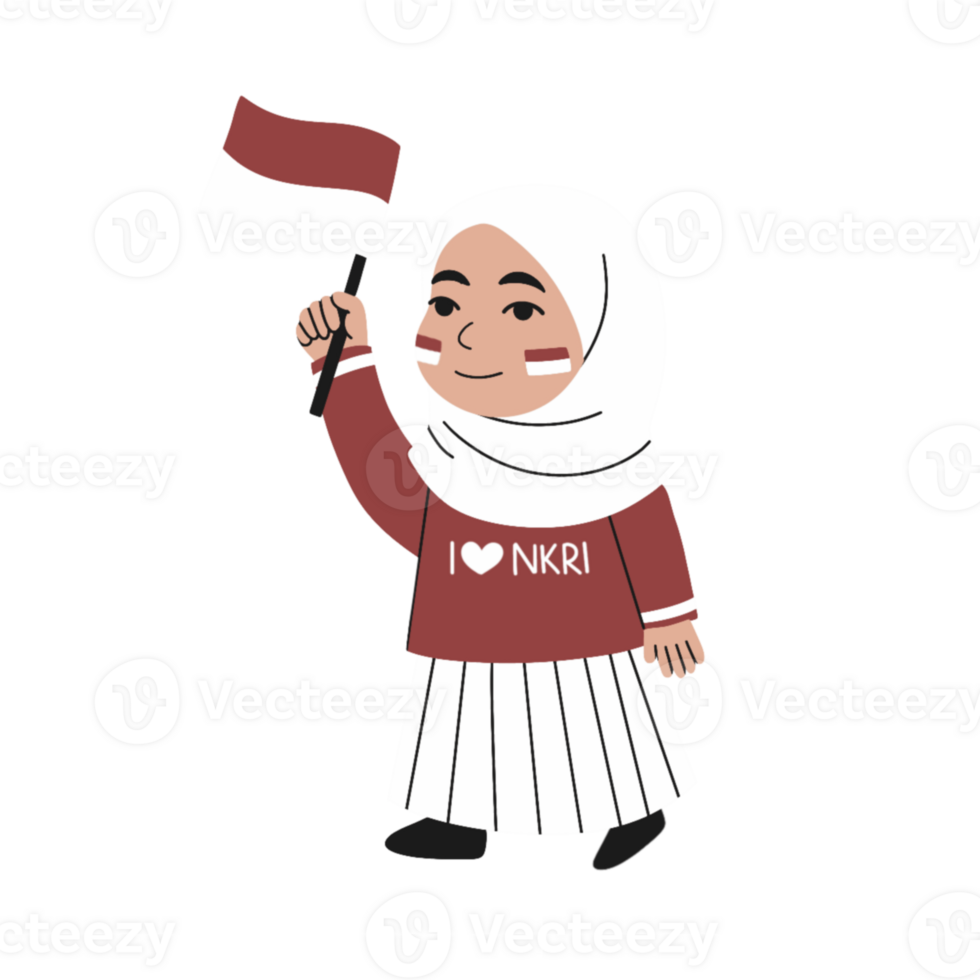 Indonesian girl holding indonesian flag png