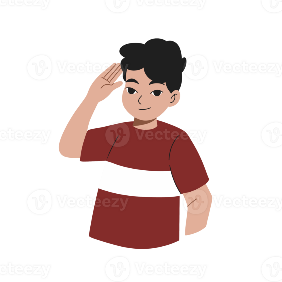A cartoon boy saluting with his hand png