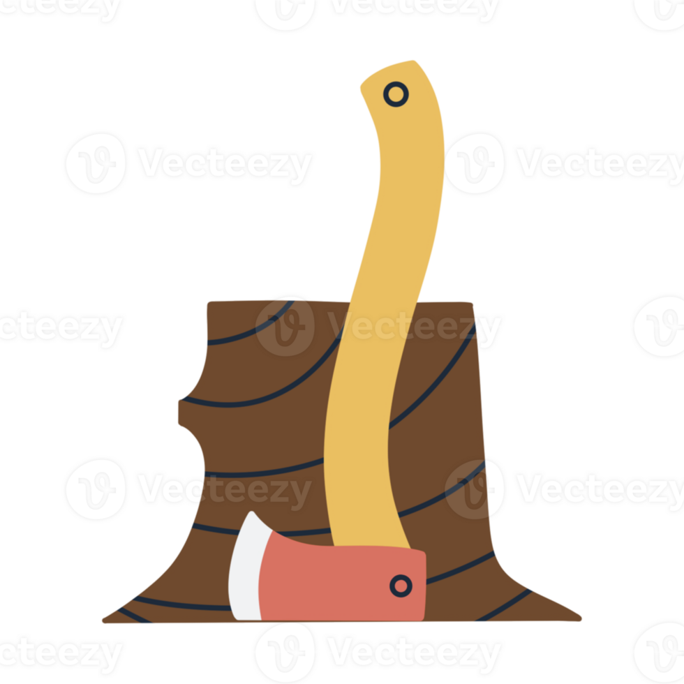 A wooden axe with a handle on top of a tree stump png