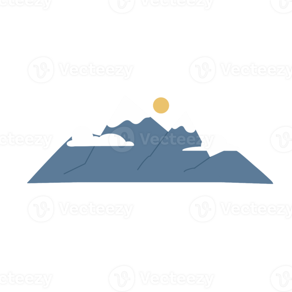 A mountain with clouds and sun in the background png