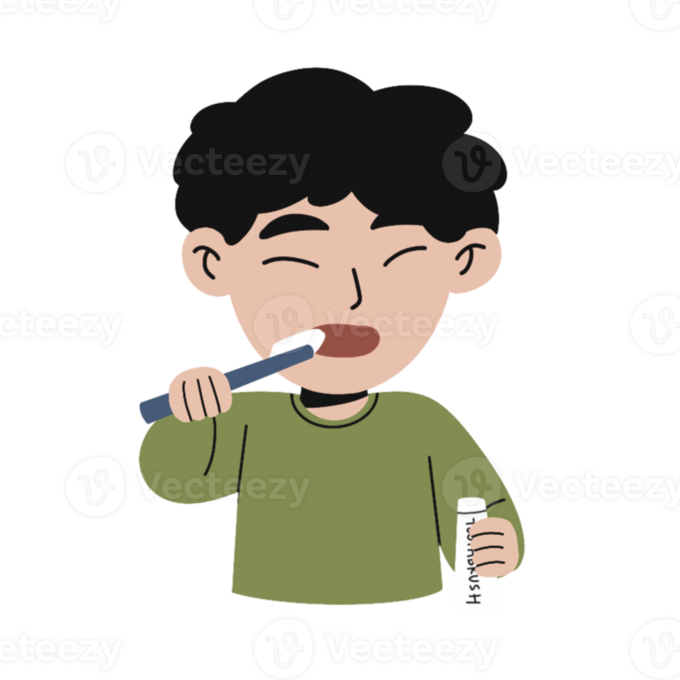 A boy brushing his teeth with a toothbrush png