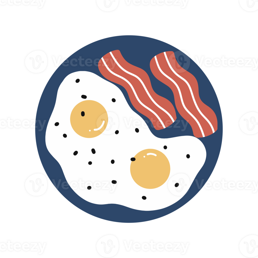 An illustration of eggs and bacon on a plate png