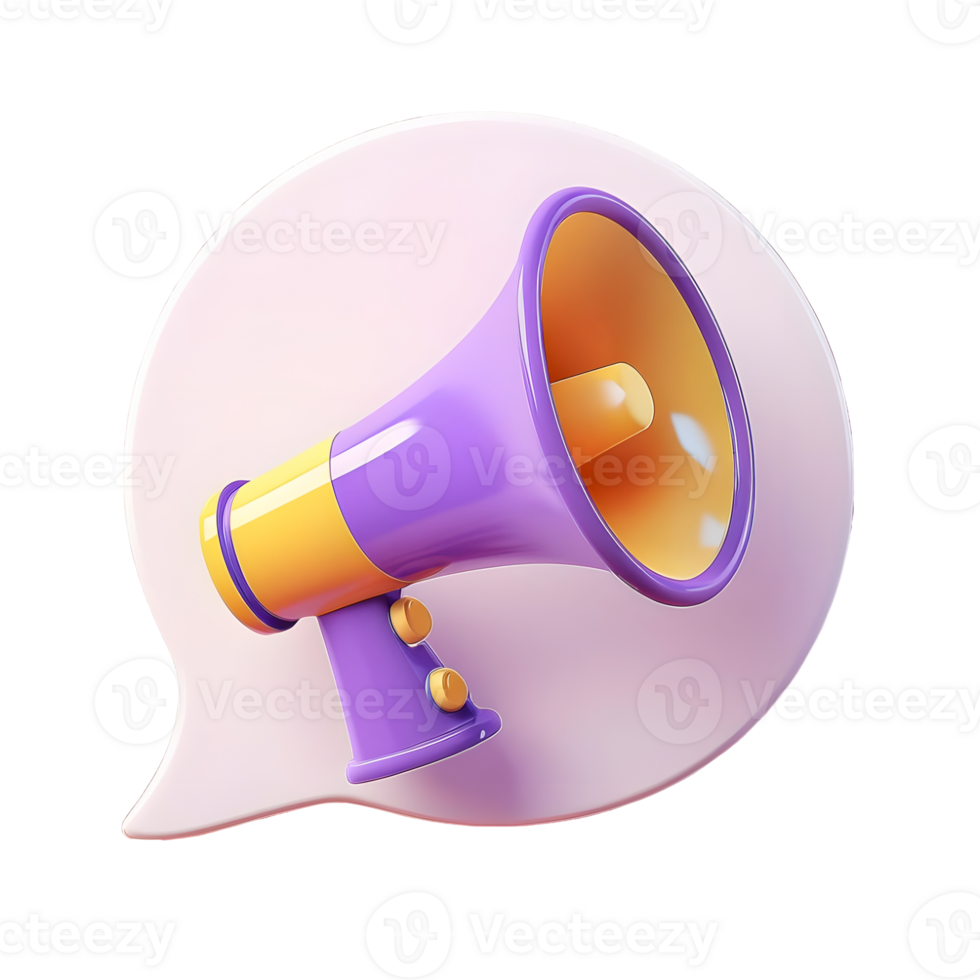 3d illustration megaphone speaker with chat bubble. 3d rendering png