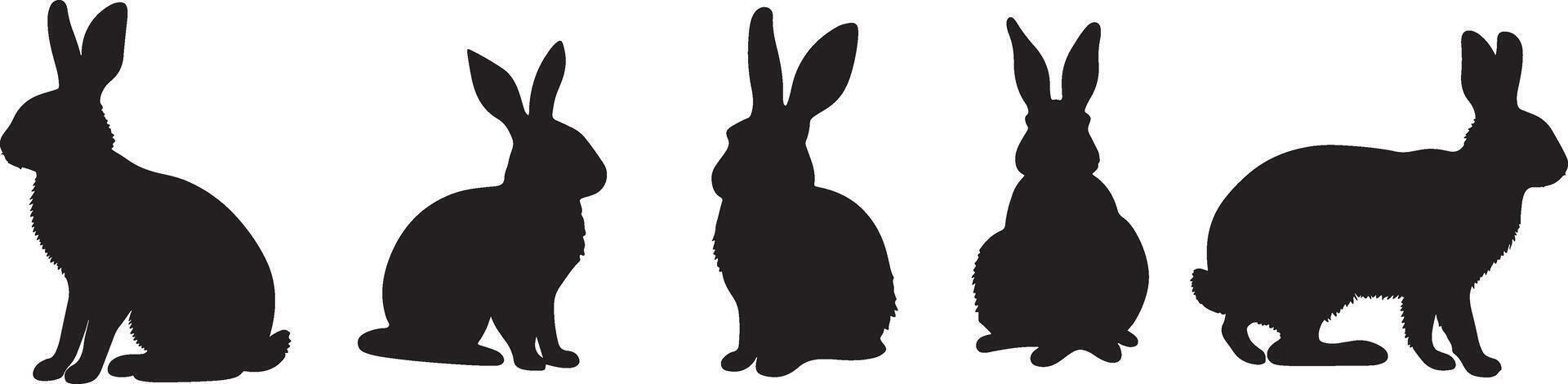 set of rabbit silhouette vector