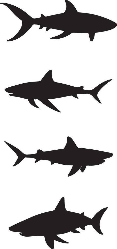 sharks silhouettes set on white background vector